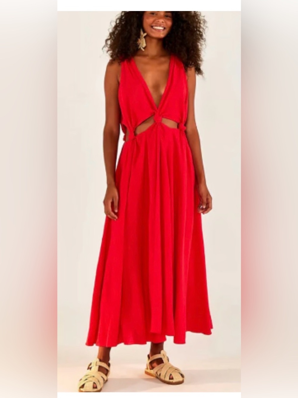 FARM Rio Red Twist-Knot Maxi Dress with Cutouts